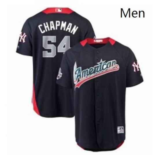 Mens Majestic New York Yankees 54 Aroldis Chapman Game Navy Blue American League 2018 MLB All Star MLB Jersey